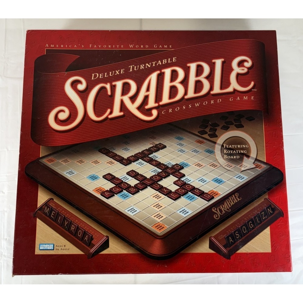 Scrabble Deluxe Edition Board Game With Rotating Turntable Board And Raised Grid